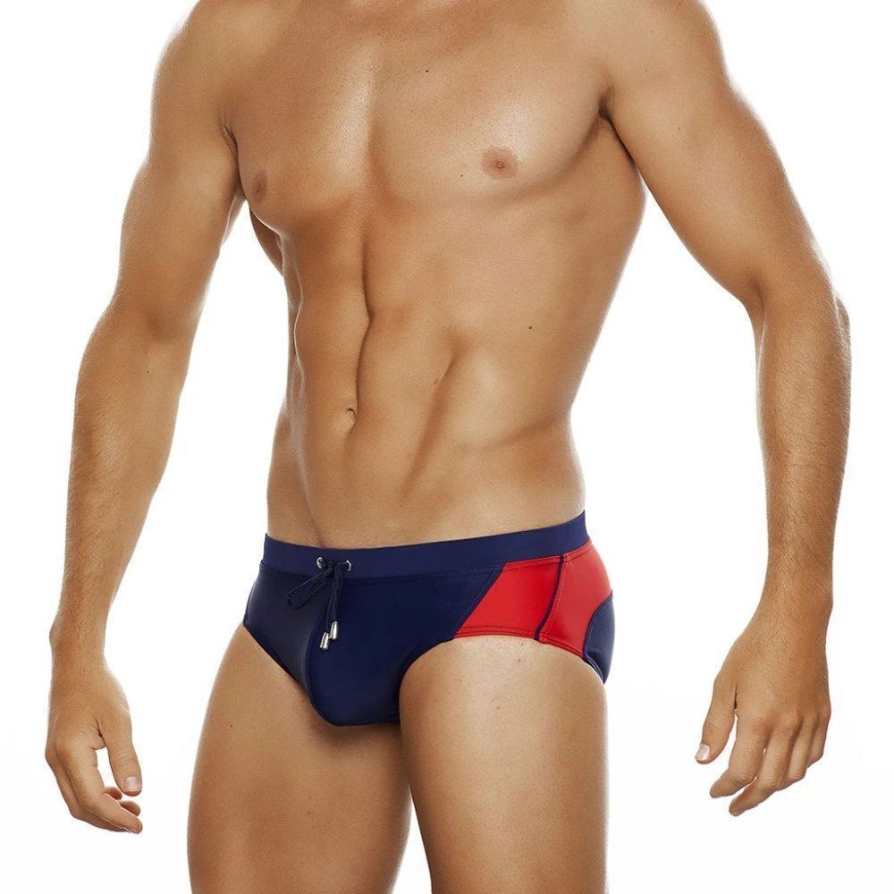 Men's Racing Stripes Speedo Beach Bikini Swimwear Dark blue and Red Size M